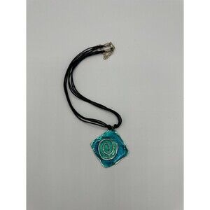 ENAMEL AND PEWTER ABSTRACT TURQUOISE NECKLACE/PENDANT